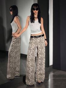 SHEIN EZwear 女式蛇皮纹阔腿宽松休闲牛仔裤 - 彩色 - 查看 2