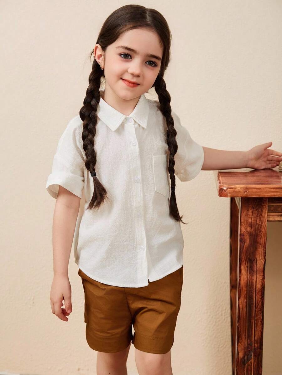 DAZY Camisa casual de manga corta y unicolor para niñas (talla pequeña), de verano