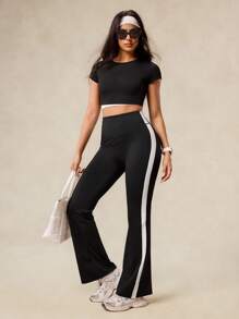 OutZeal 黄油般柔软吸汗开衩喇叭裤日常休闲裤 - 黑色 - 查看 7