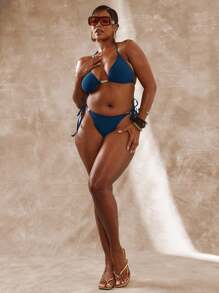 MUSERA 加大码金属圆盘细节系带比基尼泳裤优雅可爱性感秋冬秋季泳装