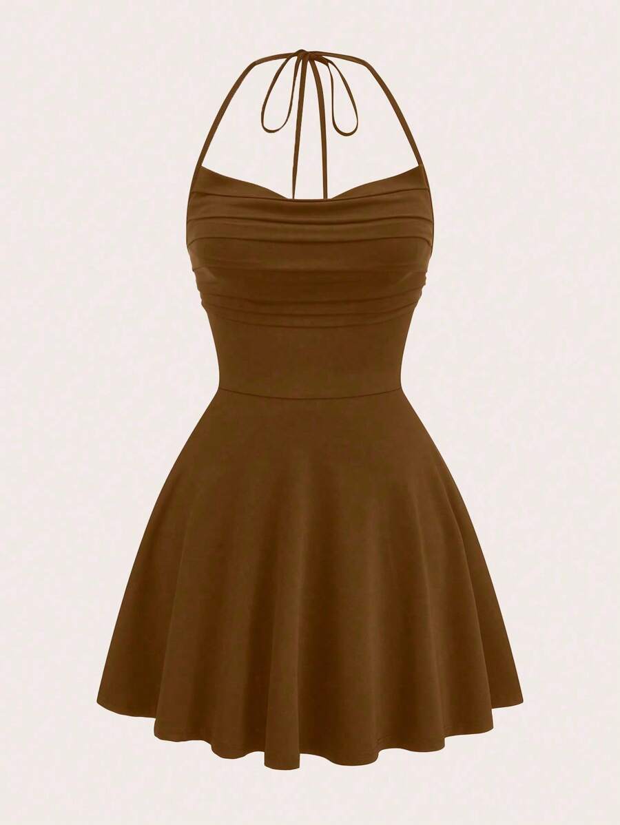 Sweetra Vestido de punto sexy con cuello drapeado y espalda descubierta para mujer de talla grande