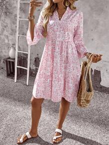 EMERY ROSE Vestido mini casual de mujer con estampado floral para vacaciones - Rosa - Ver 5