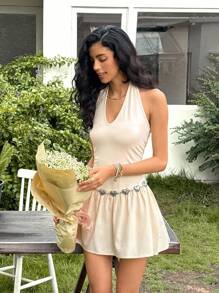 Rafferiza New Sexy & Sweet V-Neck Backless Halter Dress - Yellow - View 6
