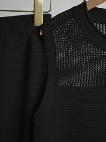 Franclia 2pcs Women Summer Vacation Casual Hollow Out Knitting Round Neck Vest & Skirt Sweater Set