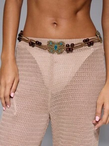 MUSERA Butterfly Beaded Rope Belt Festival - Coffee - View 1