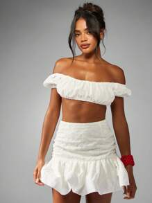 MISSGUIDED 露肩英式刺绣文胸夏季节日波西米亚风短款上衣海滩度假褶饰孔眼蕾丝休闲日 - 白色 - 查看 4