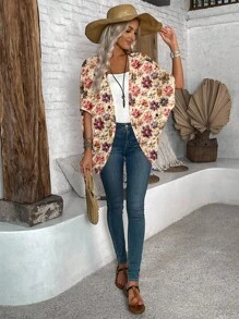 EMERY ROSE Damen Lässige, schlichte Gestrickte Jacke mit Blumenmuster, leicht, geeignet für Frühling und Sommer