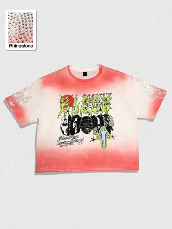 Street Life T-shirt à manches courtes imprimé lavé pour hommes, style ample et court