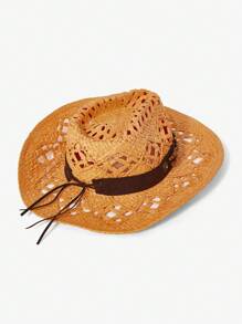 SHEIN SXY Women's Vacation Bohemian Style Hollow-Out Sun Hat - Yellow - View 8