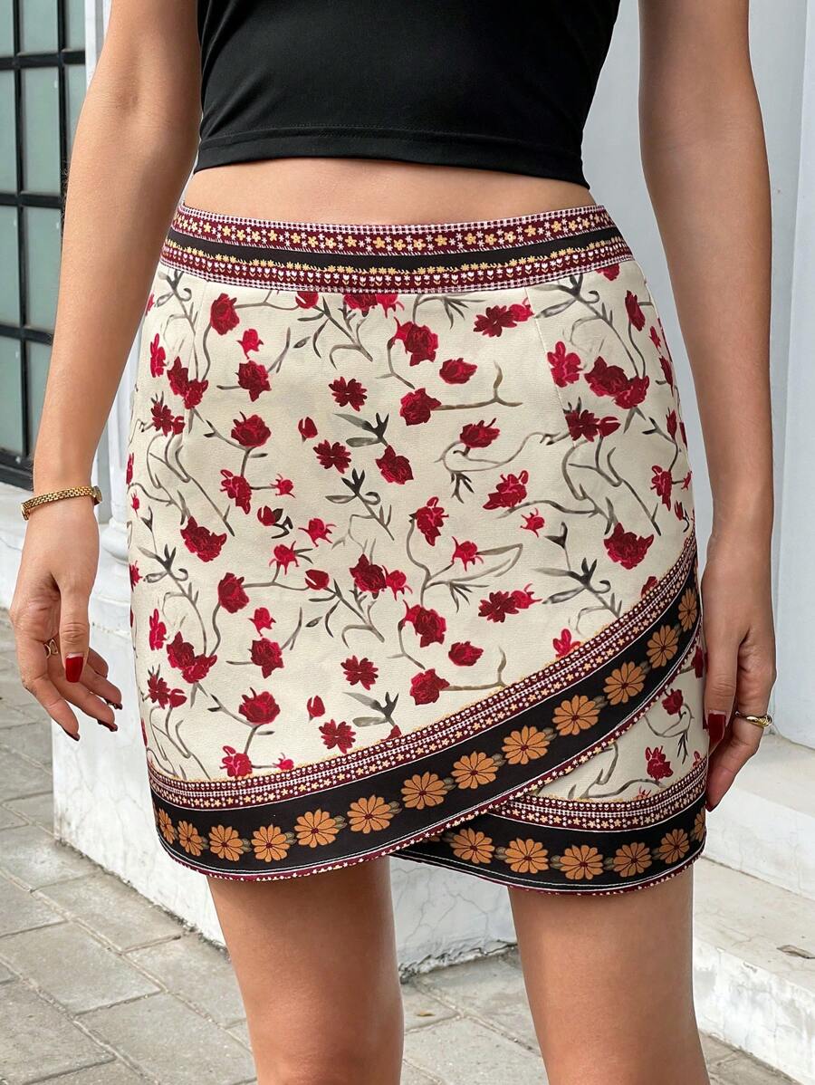 Rafferiza High Waist Slimming Digital Print Mini Skirt - Multicolor - View 1