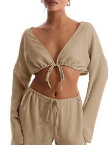 MUSERA Linen Feel Tie Front Wide Sleeve Beach Top Boho Vacation Spring Summer Sexy Elegant Ibiza Holiday Beach