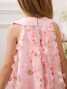 SHEIN Kleine Mädchen 3D Blumen Netz ärmelloses anliegendes Kleid