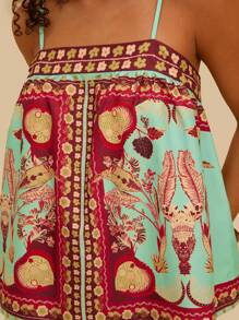 Travachic Camiseta de tirantes de mujer talla grande con estampado tropical colorido, ropa de resort casual