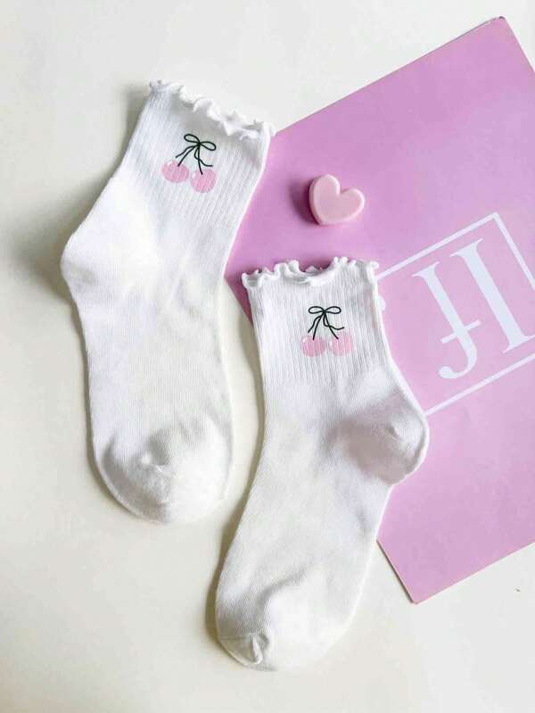 Vecteezy Women's Pink Cherry Mid-Calf Socks, Simple & Practical, Suitable For Summer