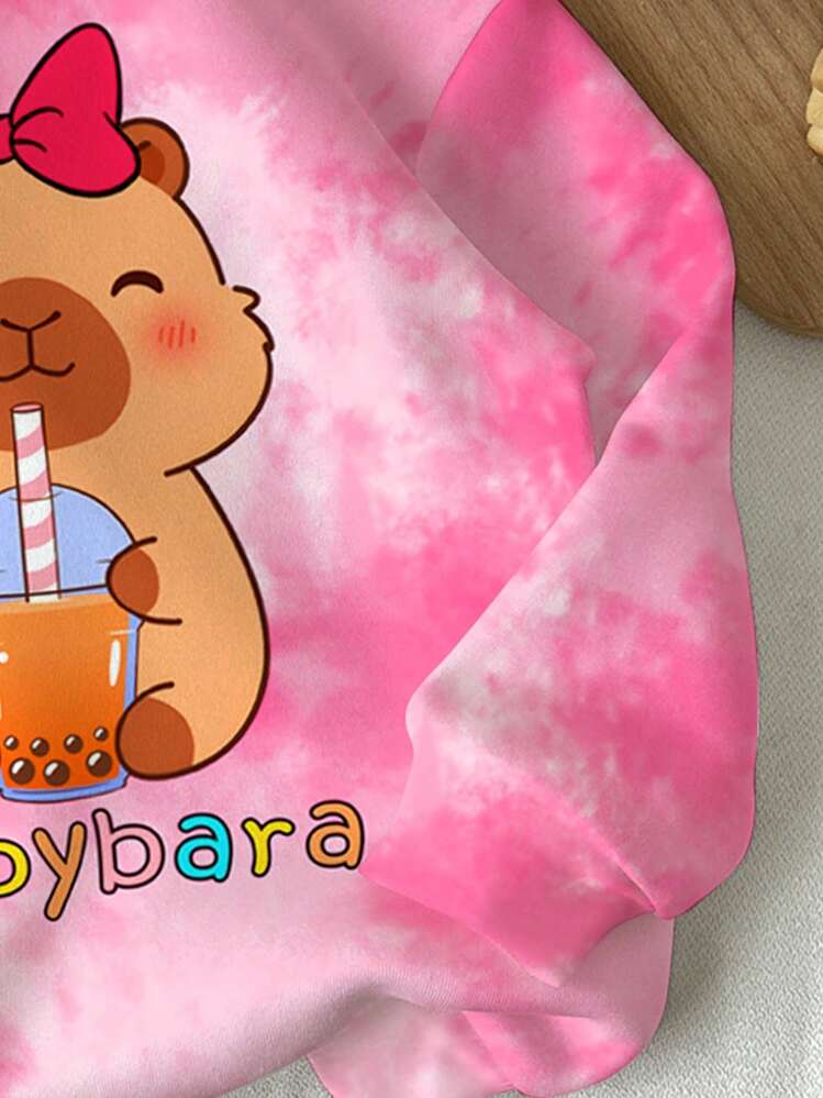 Pigiama Invernale Felpato Per Bambina Con Stampa Capybara, Set Due Pezzi, Collo Rotondo, Morbido E Traspirante