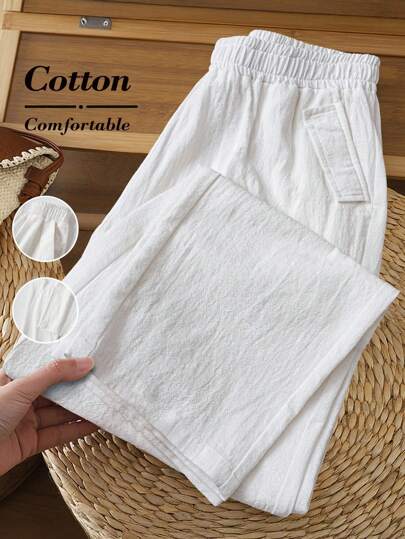 Rusticease Women's Solid Color Minimalist Casual Pants Linen European Summer Women's Summer Clothes  Women Summer Clothes