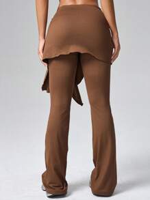 DAZY 女式二合一喇叭裤运动休闲裤 - 咖啡棕 - 查看 2