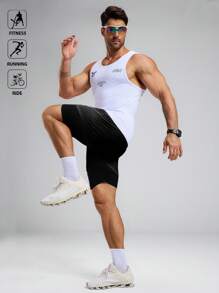 Manfinity Sport Polished Camiseta de tirantes casual, deportiva y de fitness con estampado de eslogan para hombres, cuello redondo