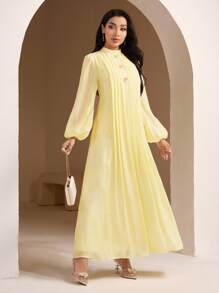 Veilorie Robe longue élégante à manches longues et taille cintrée, couleur unie pour femmes