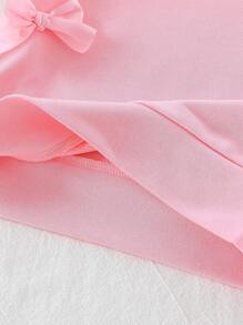 SHEIN Playful Pals 时尚简约3D蝴蝶结装饰圆领长袖卫衣和裤子套装 - 粉色 - 查看 8