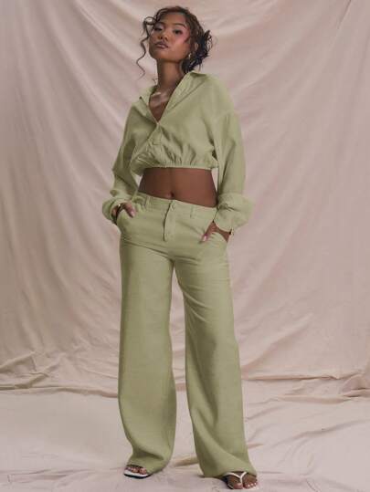 MUSERA 阔腿亚麻西装裤 商务休闲 可爱优雅 商务休闲 夏季 度假 毕业舞会 婚礼宾客 生日 秋季 冬季 日常 春季