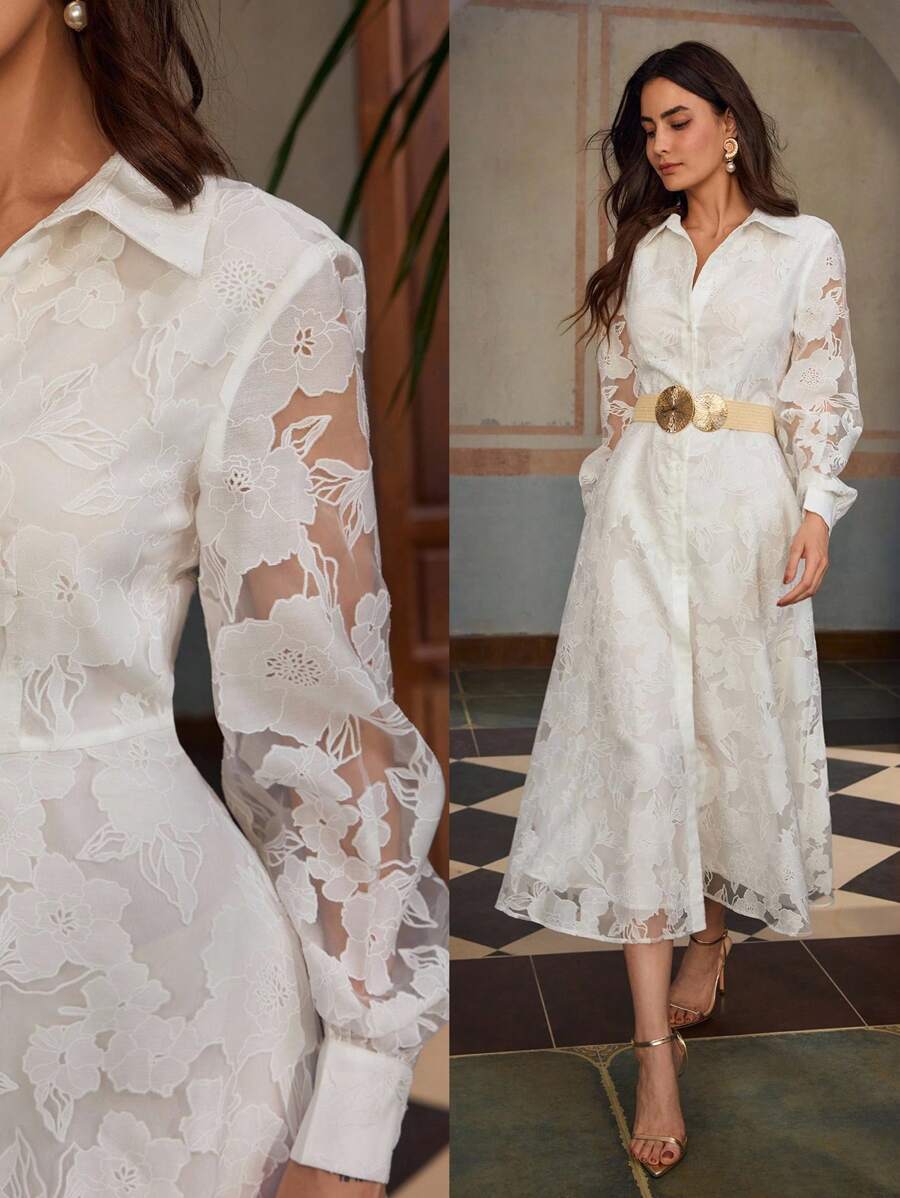 ZEYLAH Robe de thé de l'après-midi romantique et élégante, à jupe évasée, en tissu ajouré