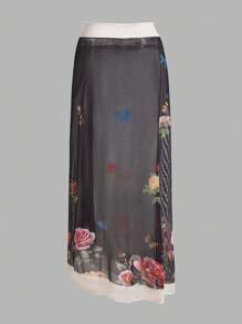 Swim Oasis 加大码女式花卉印花细肩带连体泳衣（含罩衫裙套装），适合度假 - 黑色 - 查看 5