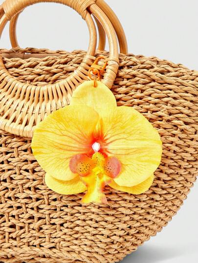 Kawaii 1 Stück Bohemien-Stil tropisches Blumenmuster Strandtasche Anhänger Schlüsselanhänger