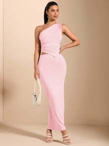 SHEIN BAE 2 件套女士不对称细肩带背心和紧身铅笔裙，极简主义日常装