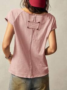 Bohemela قميص نسائي بأكمام قصيرة وياقة مستديرة وتصميم منقط وألوان سادة، موضة الصيف