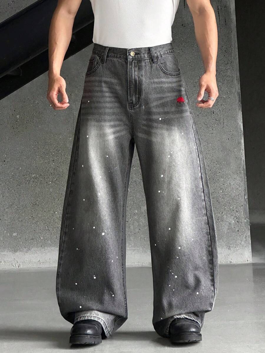 ESTAVOR 男士梭织宽松长款黑色休闲时尚牛仔裤 - 灰色 - 查看 1