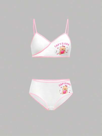 2pcs Set Colorblock Trim Bikini Panties, Teenagers Girls Underwear