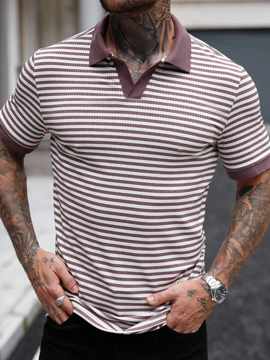 Manfinity Homme 男士条纹短袖休闲通勤 Polo 衫