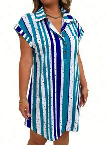 SHEIN EMERY ROSE CURVE Elegant Striped Print Sleeveless Casual Versatile Long Dress - Multicolor - View 1