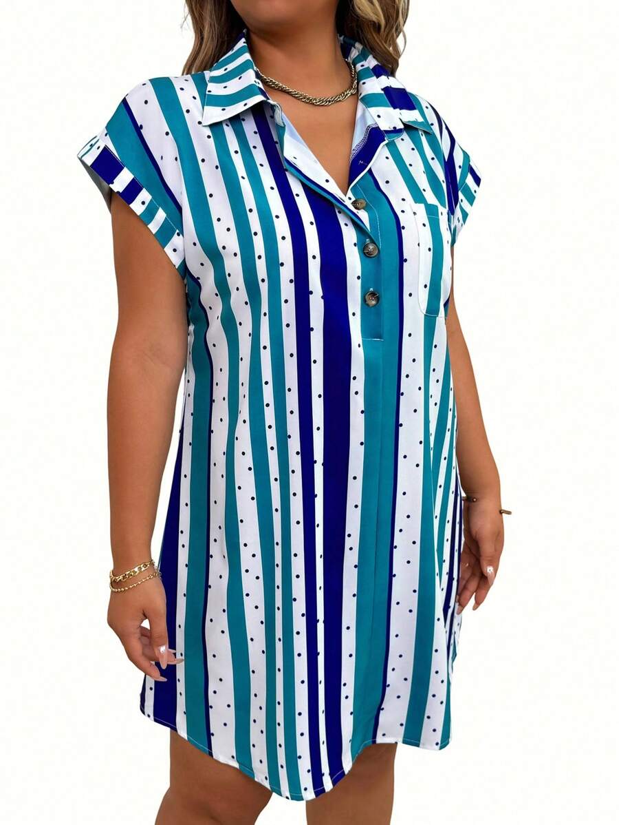 SHEIN EMERY ROSE CURVE Elegant Striped Print Sleeveless Casual Versatile Long Dress - Multicolor - View 1
