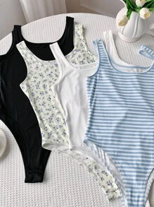 Comfortcana Bộ đồ liền thân đan nhiều màu không tay cho nữ - Nhiều màu - Xem 3