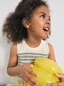 Maija Kids Bộ 2 món/bộ áo ba lỗ cổ tròn viền bèo nhún thường ngày mùa hè cho bé gái và quần dài - Màu be - Xem 4