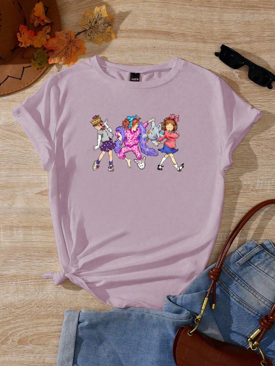 Junie B. 教师衬衫、Junie B. Jones 儿童书籍 T 恤、幼儿园教师 T 恤、教学生活 T 恤、教师运动衫、教师礼物女士圆领印花 T 恤 - 紫丁香色 - 查看 1
