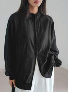 Dazy-Less Chaqueta de gasa de unicolor holgada de mujer para primavera/verano, cárdigan ligero para uso en la oficina, ropa de otoño