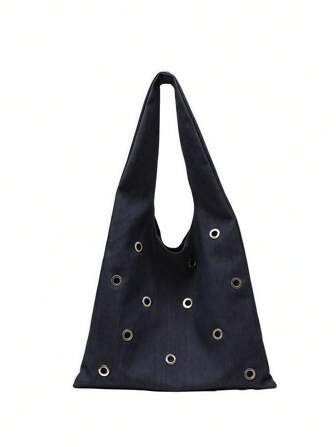 Grunge Punk حقيبة تسوق منفذة بأسلوب محفور، قابلة للتنفس باللون الأسود، ذات سعة كبيرة حقيبة واحدة على الكتف على شكل كعكة, عصرية متعددة الاستخدامات للمدرسة والحفلات والتسوق والعطلات