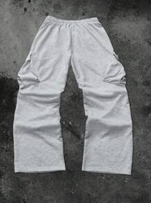 Claim Dot Men's Street-Style, Loose Fit Wide-Leg Baggy Sweatpants, Elastic Waist, Functional Pockets, Utilitarian Elements, Practical & Fashionable, Suitable For Streetwear, Sports, Outdoor Activities, Gym, Casual Daily Wear, Holidays, Unisex - Light Grey - View 5