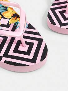 Grefit 女士黑色花卉印花平底沙滩拖鞋，户外休闲度假花卉图案人字拖 - 淺粉色 - 查看 4