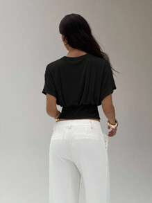 Aloruh Metallic Thread Elegant Commuter Knit T-Shirt Top - Black - View 7