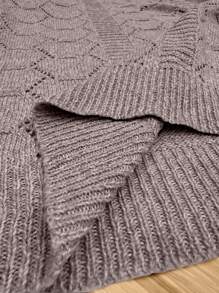 EMERY ROSE كنزة صوفية نسائية كبيرة الحجم بلون أحادي وياقة على شكل حرف V، فضفاضة وبأكمام طويلة مفرغة، بتصميم محبوك للخريف والشتاء - لون شمبانيي - مشاهدة 5