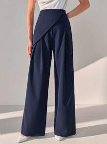 CLARA VERO Pantalones de pierna ancha de color sólido con detalles envolventes