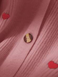 CosyJoli Plus Size Casual Knitted Cardigan With Heart Embroidery In Fall/Winter - Pink - View 6