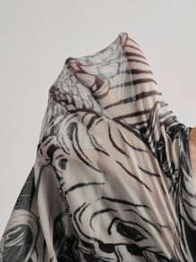 ROMWE Grunge Punk Đầm lưới in họa tiết cá Koi cổ điển co giãn cỡ lớn cho nữ ôm vừa vặn gợi cảm - màu đen - Xem 9