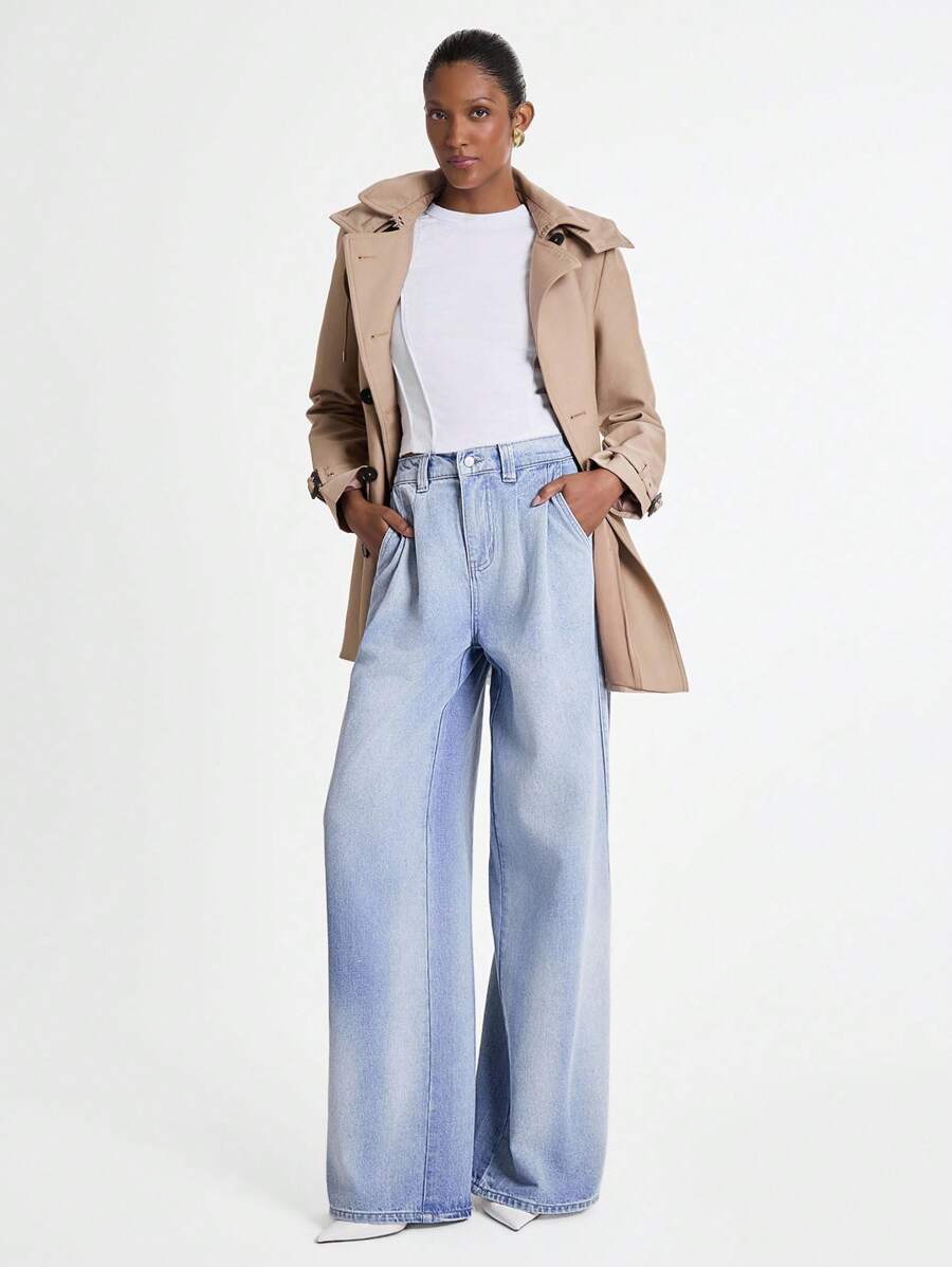 Daynim Women's Casual Wide Leg Jeans Pants Wide Leg Jeans Flared Jeans Women Jeans Bell Bottom Jeans High Waisted Jeans - Medium Wash - View 1