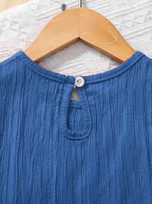 2pcs Young Girl Set: Woven Solid Color Round Neck Sleeveless Tank Top And Woven Solid Color Loose Shorts