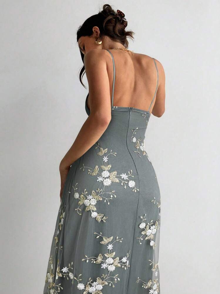 Aloruh Vestido romántico de mujer con cuello en V profundo, busto fruncido, cintura ajustada y bordado elegante - Multicolor - Añade 2